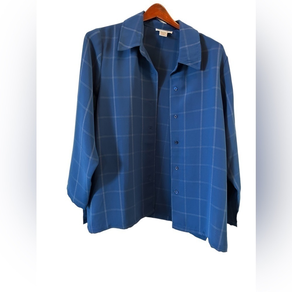 Jessica London size 1X open front‎ blue plaid type shirt